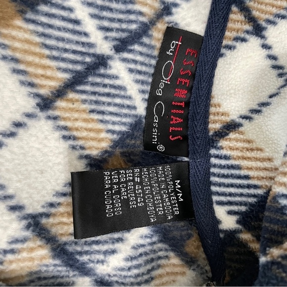 Vintage Plaid Navy Cream Preppy Pull Over Fleece half Zip Collared Jacket - Picture 9 of 9